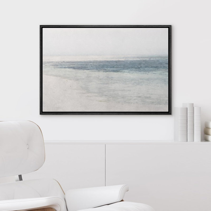 «Misty Fog Ocean Wave Beach Nature», reproduction sur toile, H 24 po x l 36 po x P 1,5 po, Cadre flottant noir