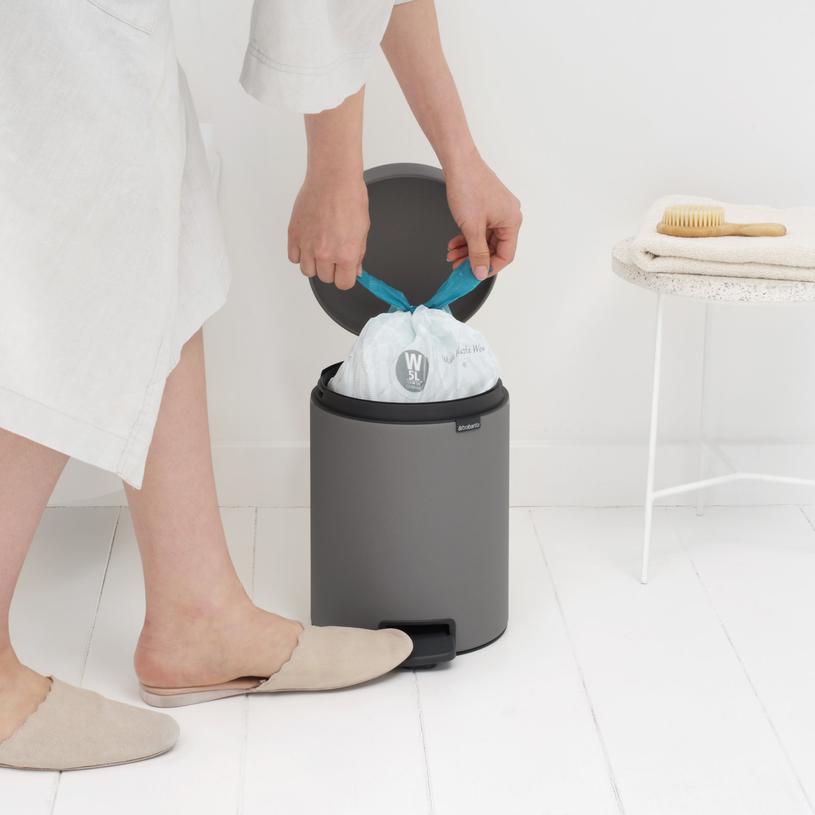 Brabantia Newicon 1.3gal Step-On Can, Mineral Concrete Gray