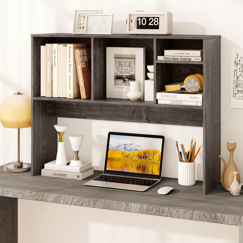 Computer Desktop Bookcase Countertop Storage Bookshelf Organizer with 4 Cubbies Coffee, Oak
