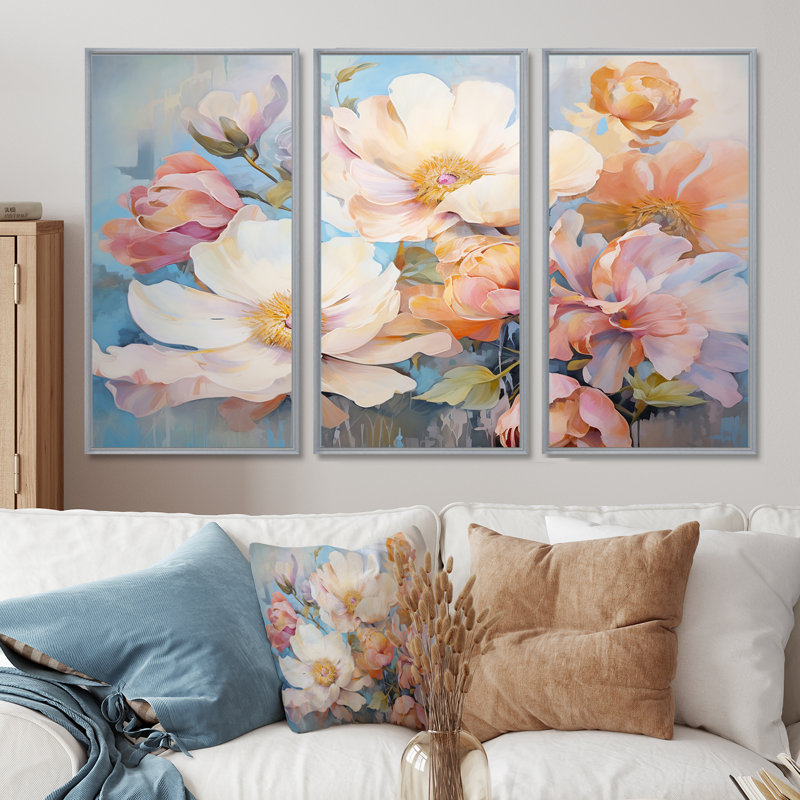 Keefe - Peony Wall Art Decor Set, Silver, 32" H x 48" W