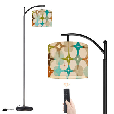 Arc Floor Lamp with Adjustable Lampshade Retro Abstract 1950s 1960s 1970s modern abstract texture Mid Century Standing Lamp 3 Color Temperatures Dimmable Tall Pole Lamp with Foot Switch for Bedroom