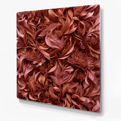 Abstrait floral 80, art mural en métal brun