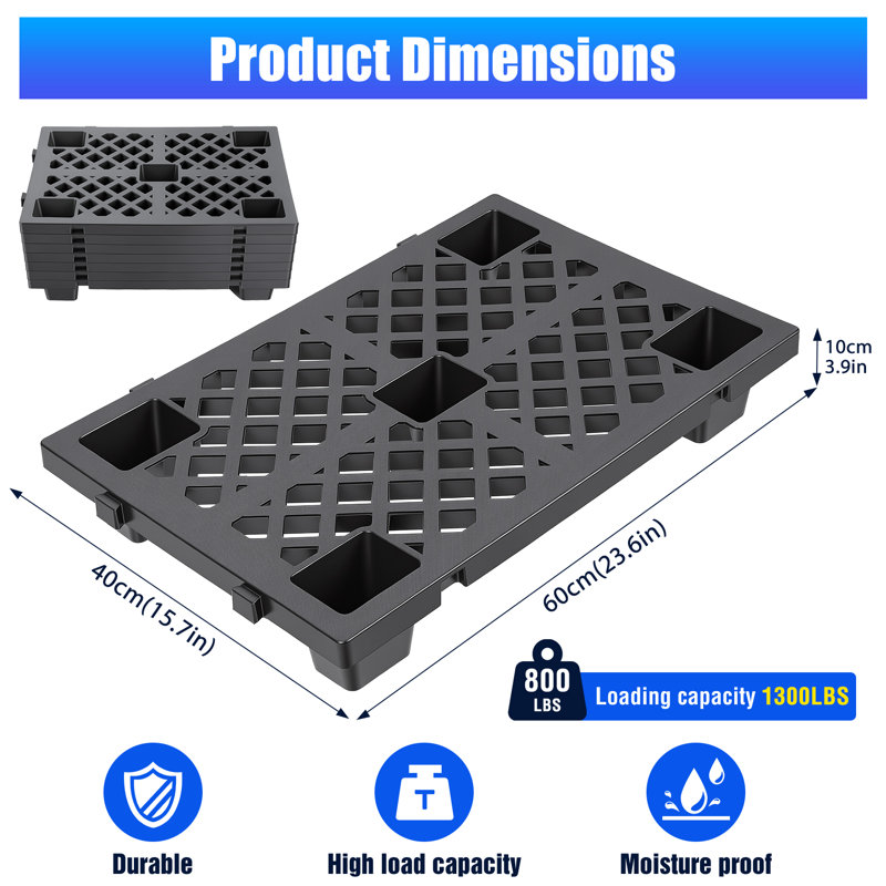 8 palettes en plastique pour le rangement au sous-sol Palettes légères et imperméables à l'humidité