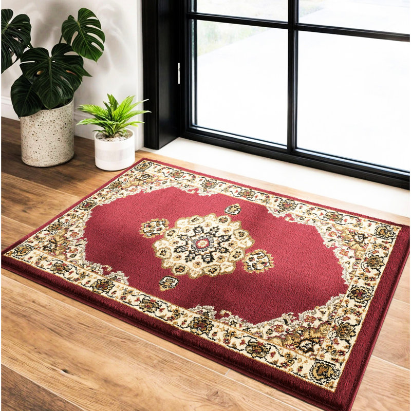 Rouge 24 po X 36 po, médaillon en polypropylène, artisanat classique pour la maison 3 avec motif médaillon saisissant et chambre à coucher au look intemporel