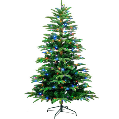 Arbre de Noël pré-éclairé, arbre de Noël épinette réaliste avec 300 lumières DEL multicolores