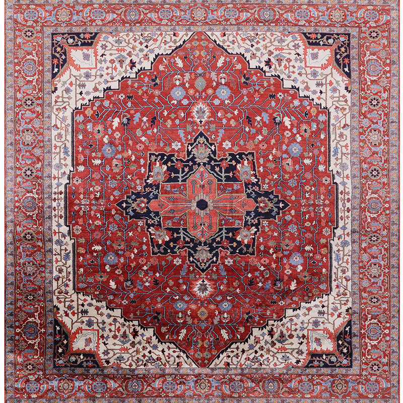 Tapis brun à motif oriental, Carré 7 pi