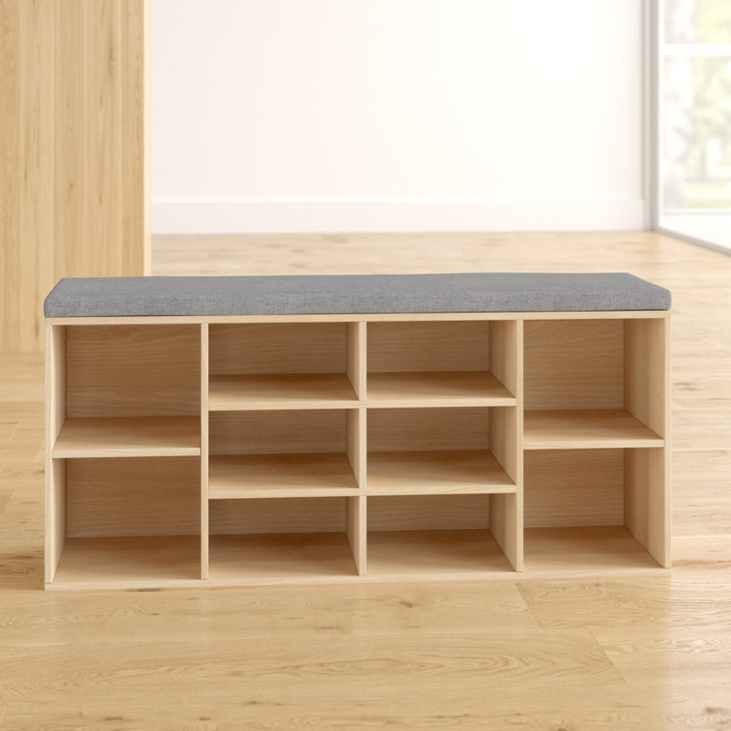Adara Linen Blend Upholstered Storage Bench, Natural/Grey