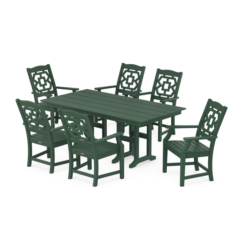 Ensemble repas pour 6 personnes avec table rectangulaire Chinoiserie, Vert