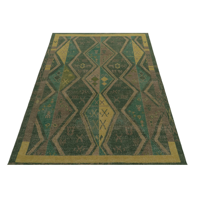 Distressed Homage Hand Knotted Wool Geometric Area Rug, Rectangle 12' x 18'