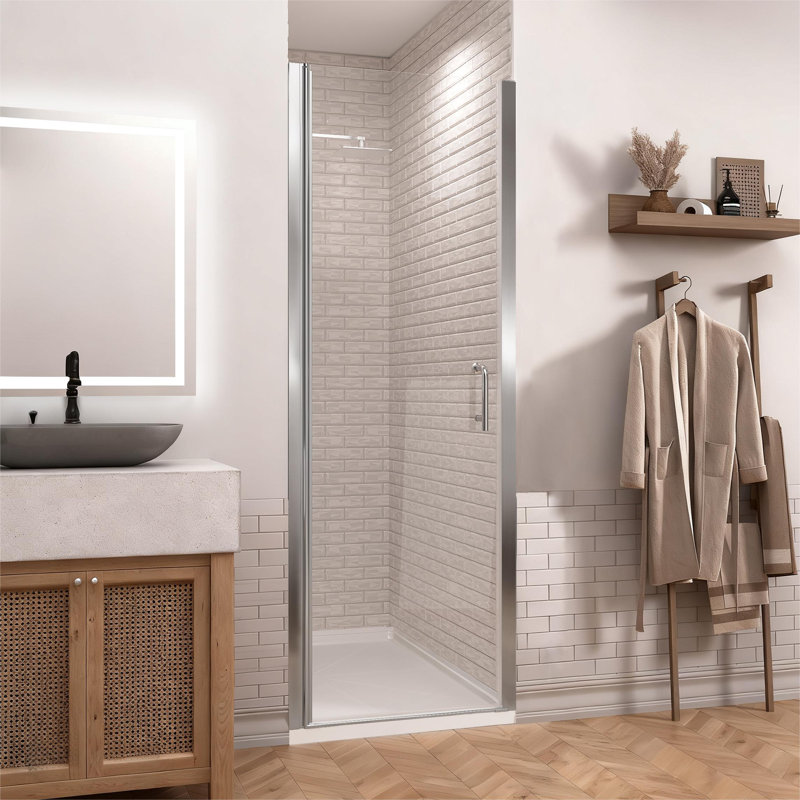 Porte de douche pivotante en verre sans cadre avec verre certifié, Chrome chrome