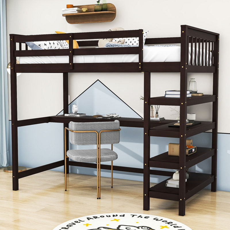 Heri Loft Bed with Built-in-Desk by Harriet Bee, Twin, Espresso
