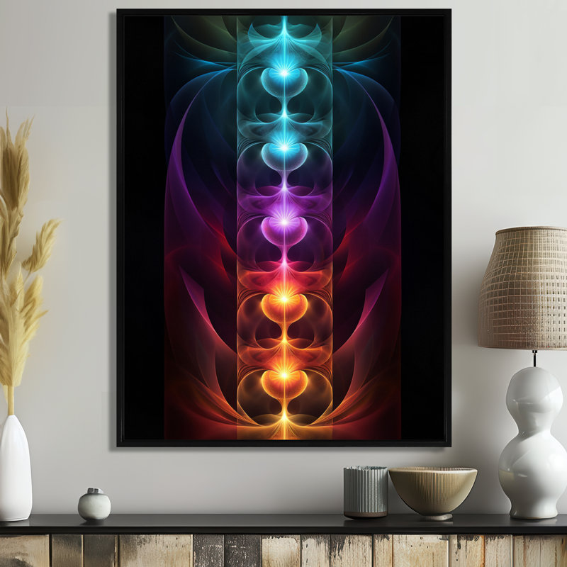 Chakra, premier mouvement méditation - art mural géométrique, H 20 po x l 12 po x P 1 po, Toile avec cadre flottant noir