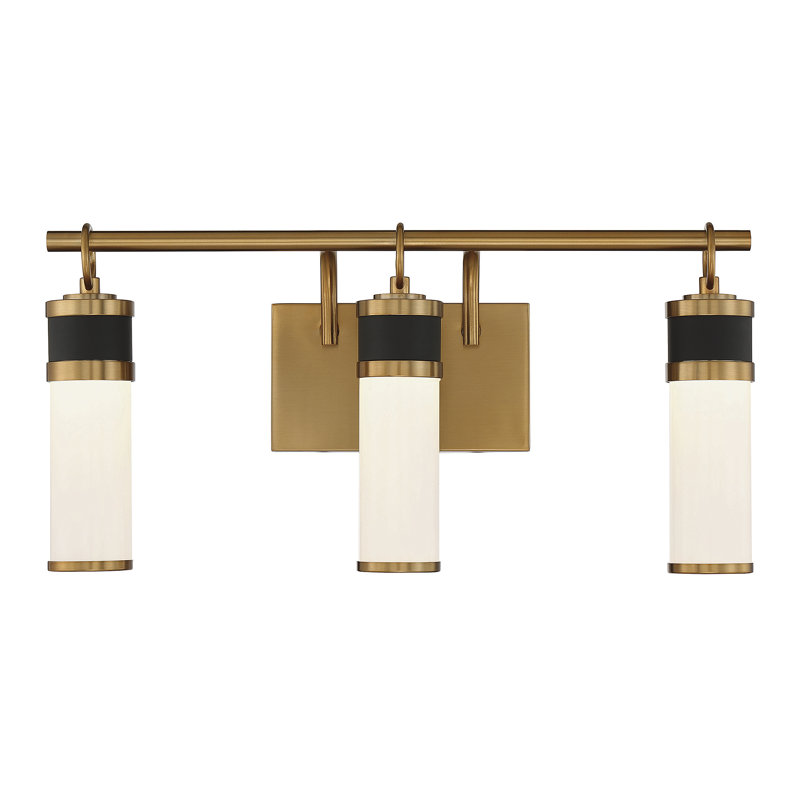  Abel 3-Light LED Bathroom Vanity Light in Matte Black with Warm Brass Accents, 10" H x 21" W x 21" D, 3 Lights