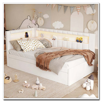 Upholstered Daybed with USB Ports and LED Belt, With Trundle