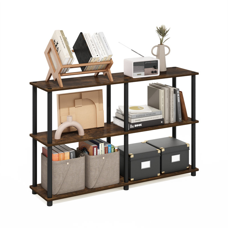 Étagères de rangement Turn-N-Tube, étagère à livres à 3 niveaux de 120,4 cm de large, tablette de coin, étagères ouvertes sans outil, pour l'organisation et le rangement, salon, garage, bureau à domicile, pin ambré