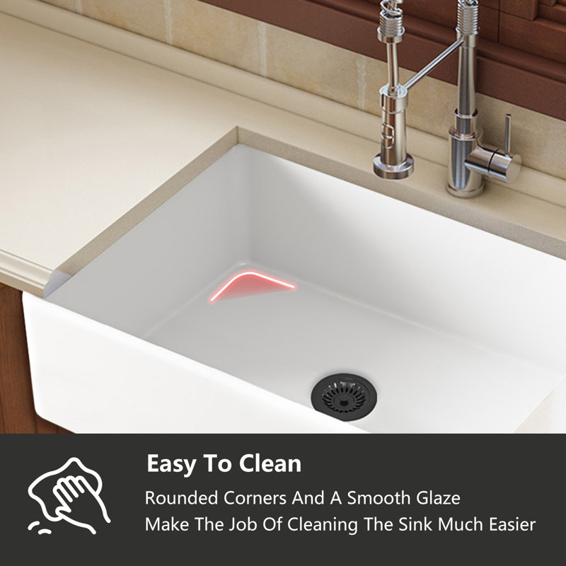 Farmhouse Single Basin Kitchen Sink, White, 10" H x 36" L x 18"