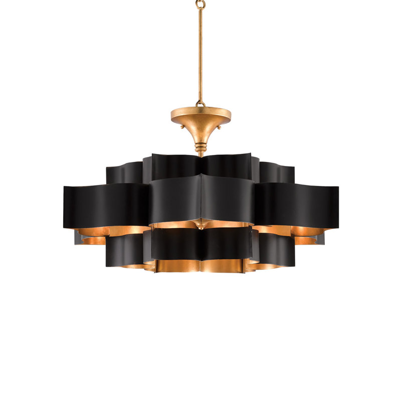 Grand Lotus 6 - Light Chandelier, Satin Black/Contemporary Gold Leaf