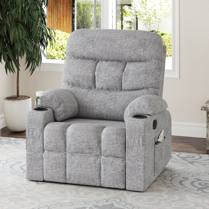 Catherne 34.3" Wide Upholstered Manual Recliner, Limestone