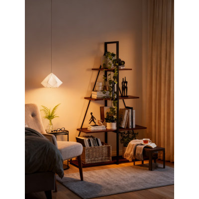 4-Tier Ladder Bookshelf With Sailboat A-Frame Design, Sturdy Wooden Storage Shelf For Living Room, Home Office And Bedroom Organization