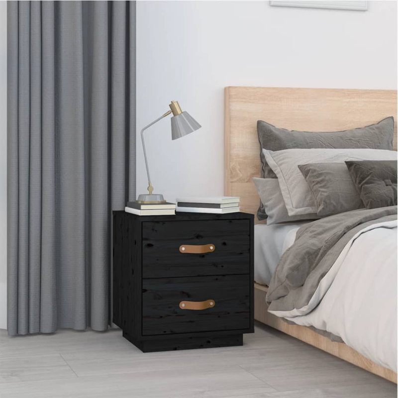 40 cm W Solid Wood Bedside Table, Grey, Set of 2
