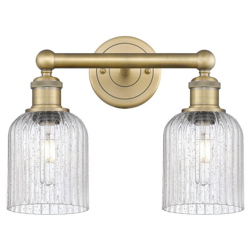 Abat-jour de salle de bain 2 lumières Edison Addeline 14 po, Laiton brossé, Grainé