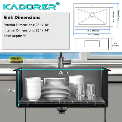 ForKitchen 28 x 18 Inch Black Drop In Stainless Steel Kitchen Sink