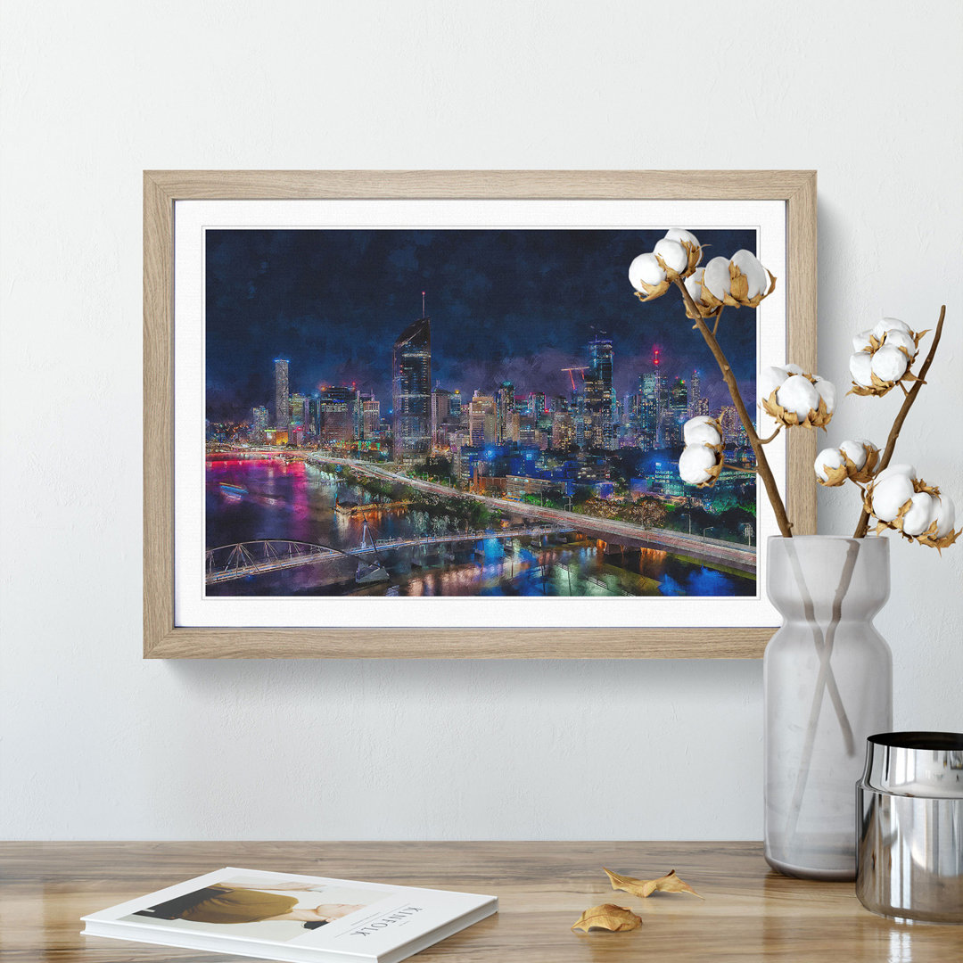 Brisbane City Skyline Australia Painting - Single Picture Frame Print on MDF
