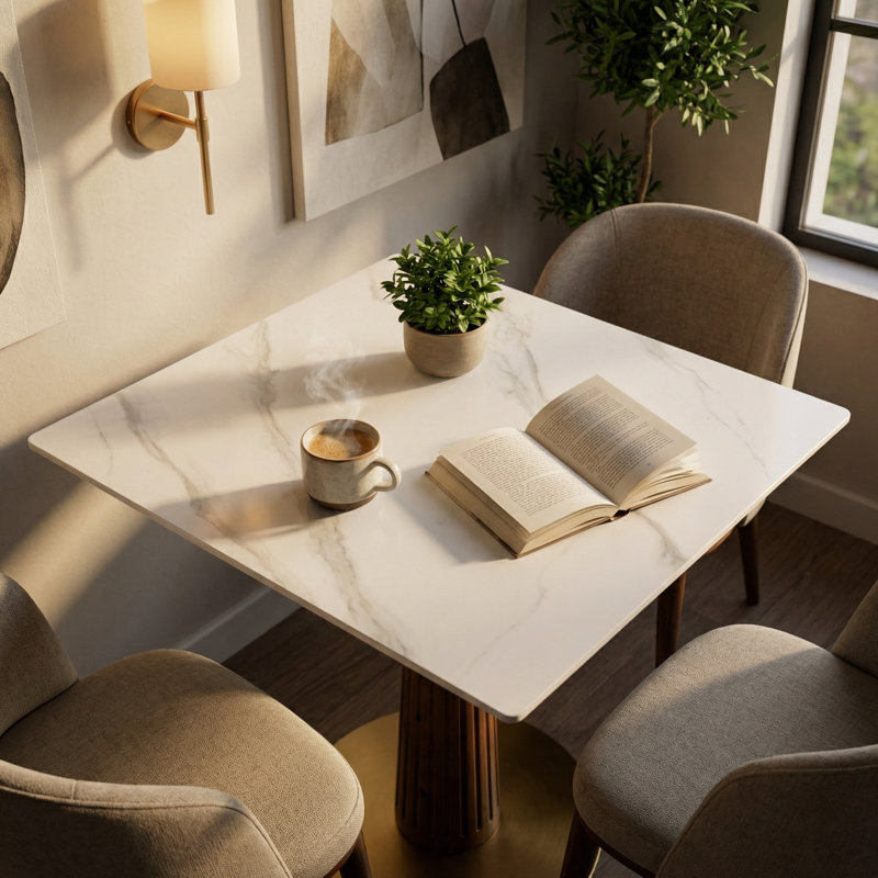 Table de salle à manger carrée en bois massif 33,5 po, Blanc / Gris