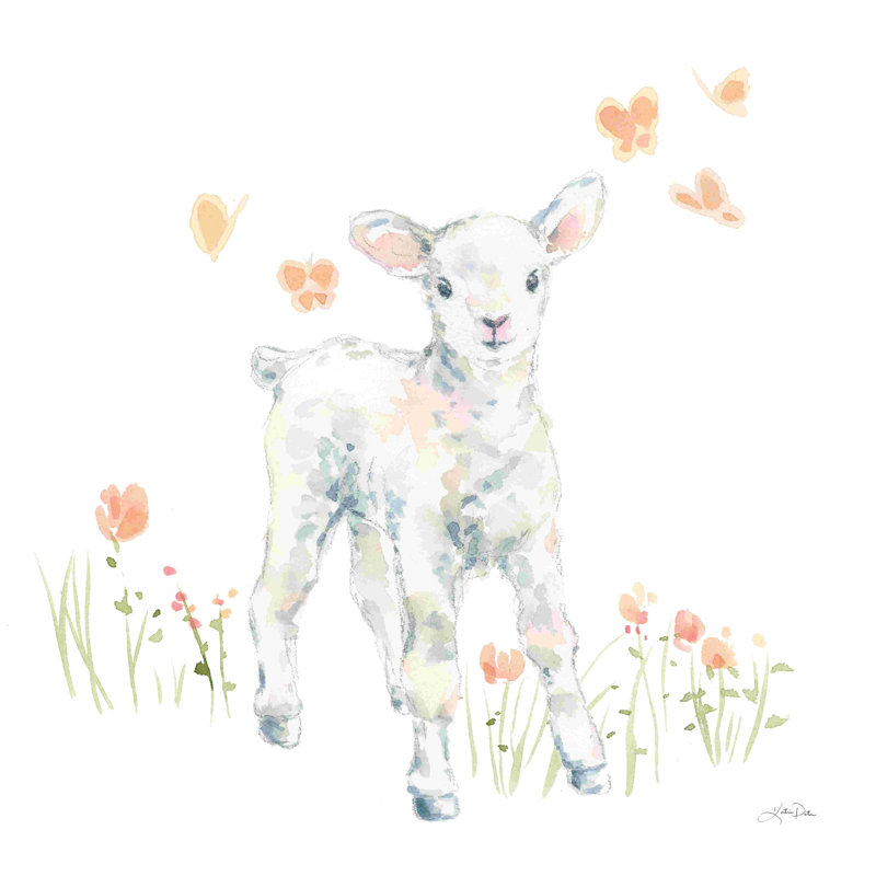 «Spring Lambs I» par Katrina Pete - Peinture, Toile avec cadre flottant or, Non, H 36 po x l 36 po