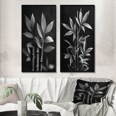 Monochrome Grey Bamboo Botanical Beauty I - Bamboo Wall Art 2 Pieces Set