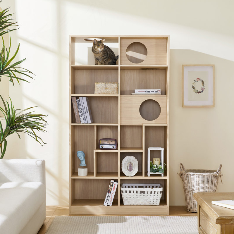 Bibliothèque pour chat moderne 2 en 1, étagère à chat avec rangement, bac à litière pour chat