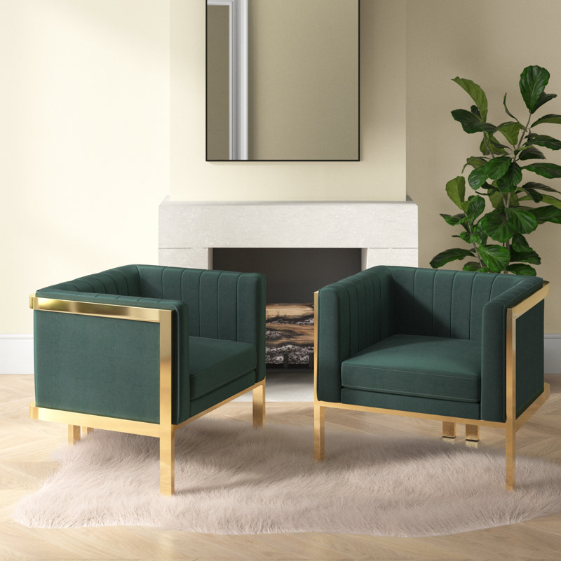 Fauteuil d'appoint rembourré en velours Paramount, Velours vert boisé