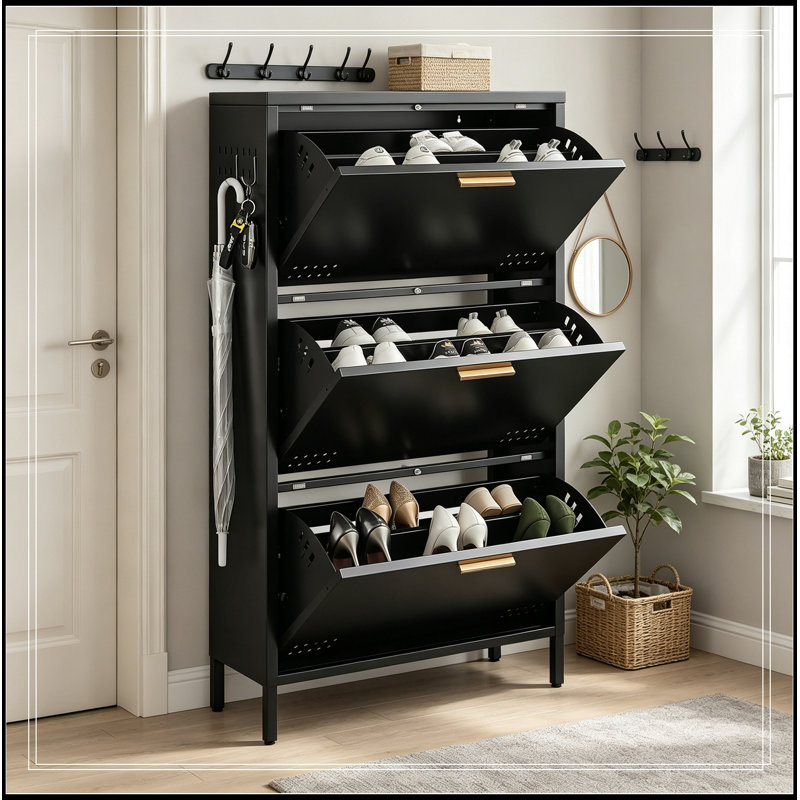 Armoire à chaussures avec 3 tiroirs rabattables, Noir
