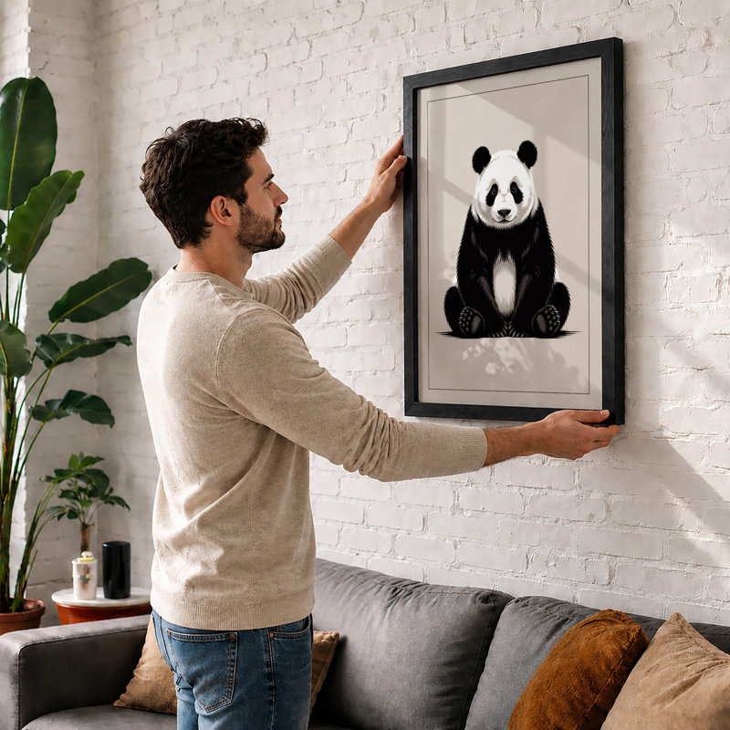 Seated Giant Panda Minimalist - Print, Walnut, A3 - 42.0 x 29.7 cm