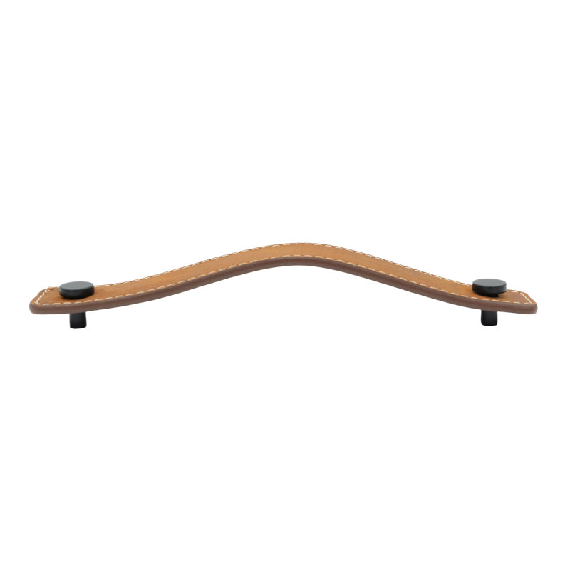 Poignée de tiroir en cuir noir mat 6 po Sadelle, 6", Brun / noir