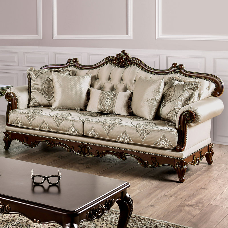 Canapé traditionnel l 90,4 po, cerisier foncé / beige, Cerise foncée / Beige