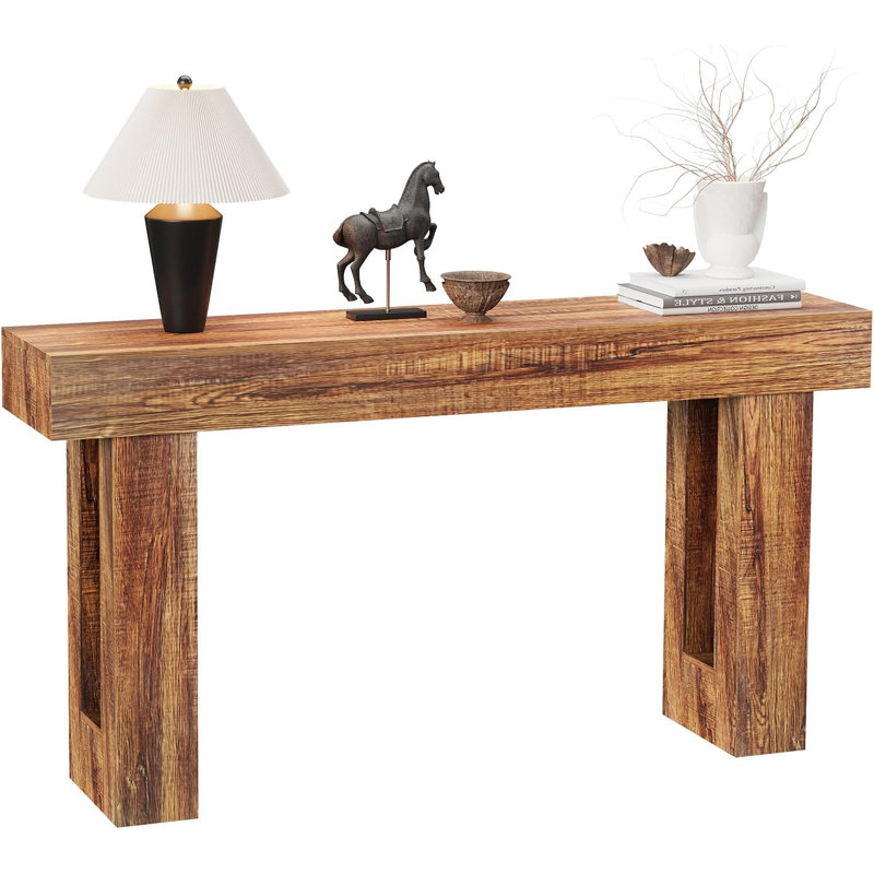 Console 63 po, canapé rectangulaire étroit pour entrée, couloir et salon, Brun