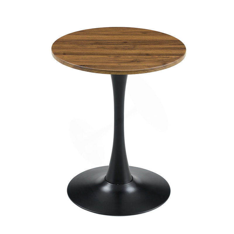 Modern Round Dining Table with Tulip Base and MDF Top, 29.1" H x 23.6" W x 23.6" D, Dark Brown, Black