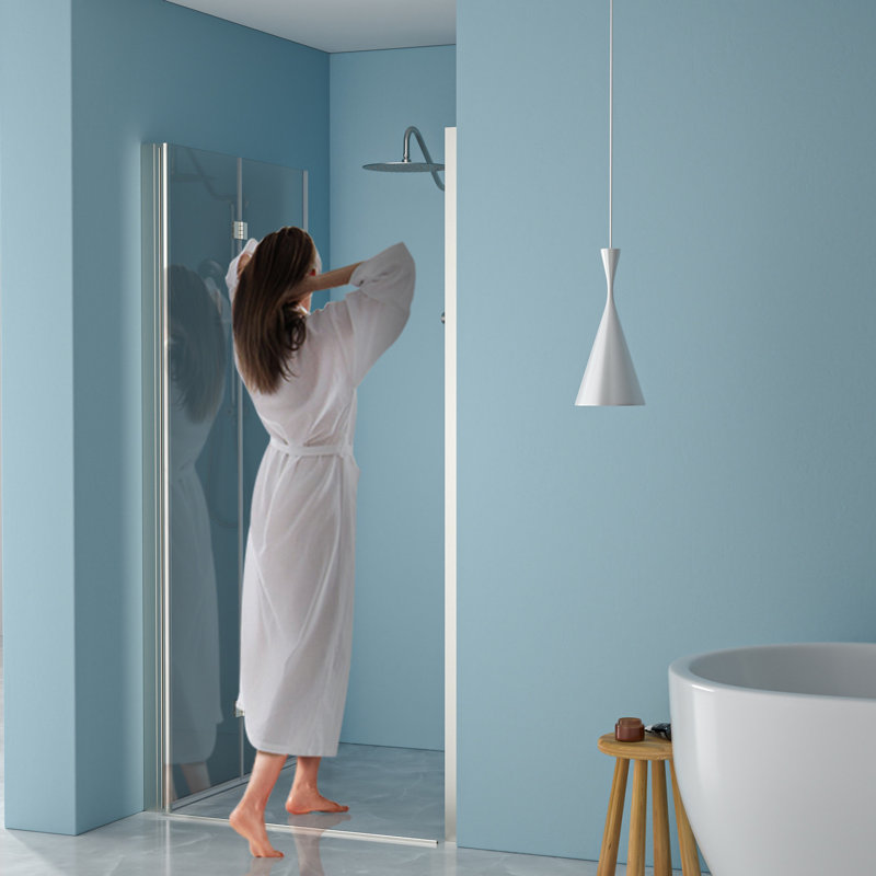 Porte de douche l 32 po x H 72 po avec verre trempé, nickel brossé - concept de conception d'espace, procédure d'installation facile, apparence élégante de la salle de bain, assemblage, apparence