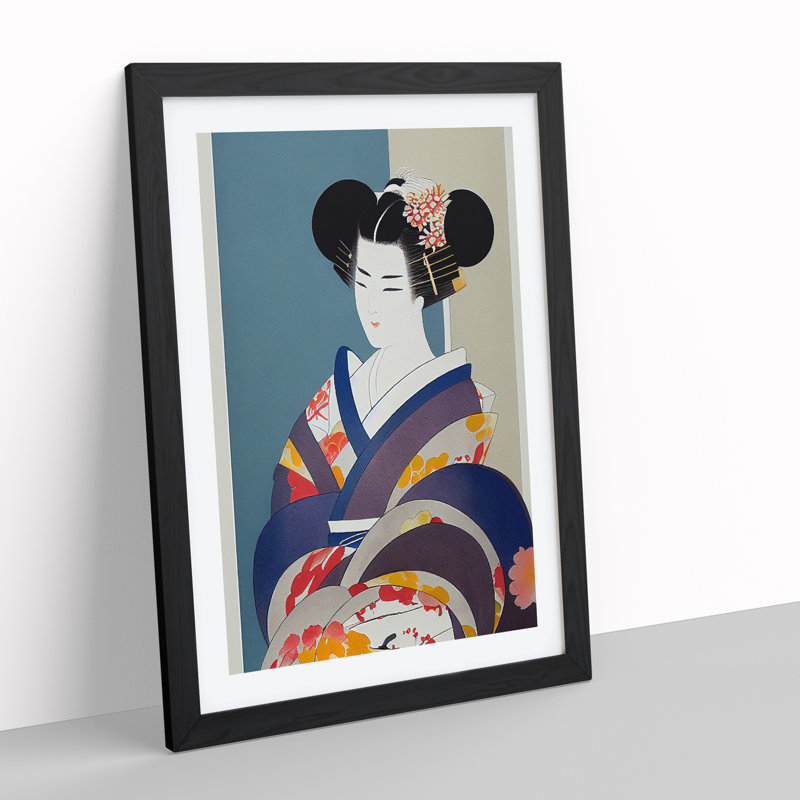 XV1022-4718X Traditional Geisha No.2 - Print, Black Framed, 66cm H x 48cm W, White