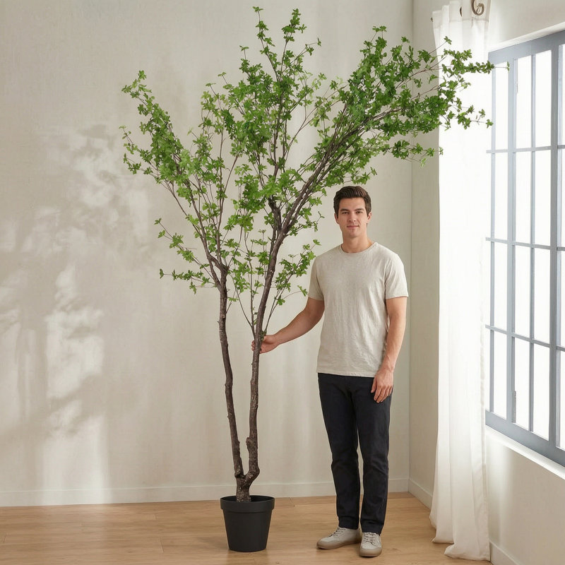 Arbre artificiel à feuilles en disque de 118 pouces, pré-pot, fausse plante, structure en fer flexible, facile d'entretien