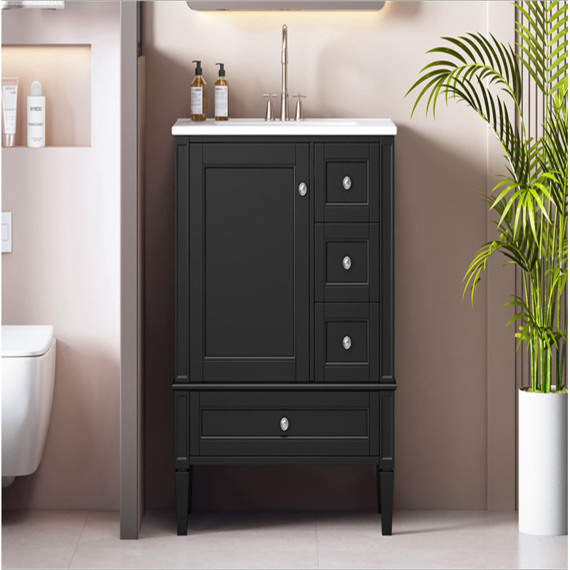 Meuble-lavabo moderne de 30 po avec lavabo en céramique, meuble de rangement noir avec 3 tiroirs, cadre de salle de bain moderne, idéal pour la maison