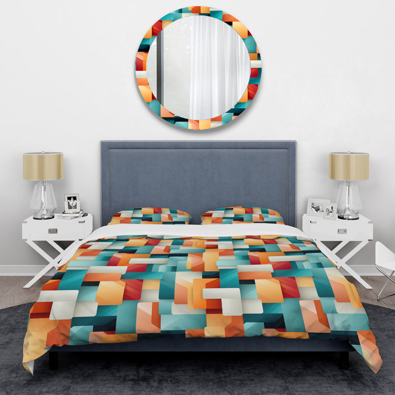 Ensemble de housse de couette orange et vert Popart Pop culture Pixels II, Housse de couette pour grand lit et 2 taies décor
