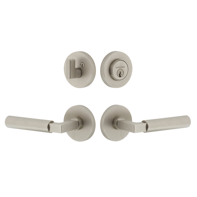 Circolo Contempo Smooth Entry Lever Set with Single Cylinder Deadbolt, Left, 2.375", Satin Nickel