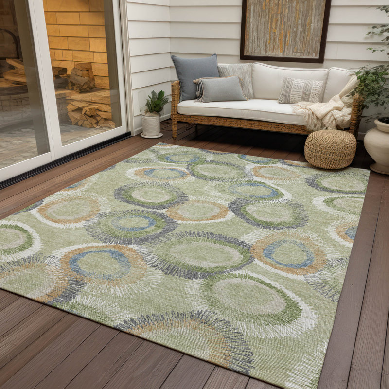 Machine Washable Indoor/Outdoor Corbin ACN2278 Geometric Rug, Rectangle 10' x 14'