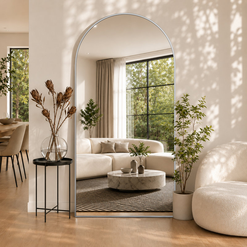 Malesha Large Modern Full Length Arched Aluminum Alloy Framed Floor Mirror, 71" H x 32" W, Silver