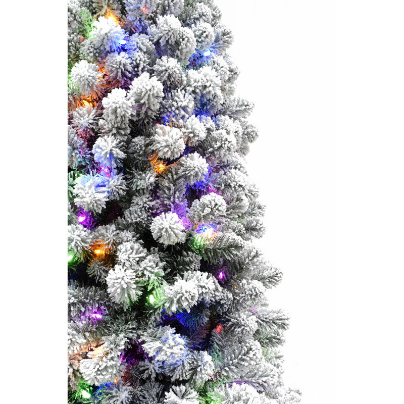 6.5-Foot Flocked Alaskan Pine Christmas Tree with Multicolor LED Lights