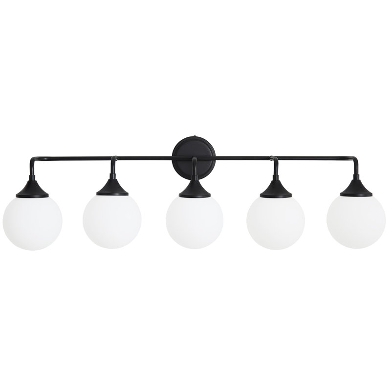 Romale Dimmable Bathroom Vanity Light with 5.9in Milk Opal Glass Globe Shade, Matte Black, 5