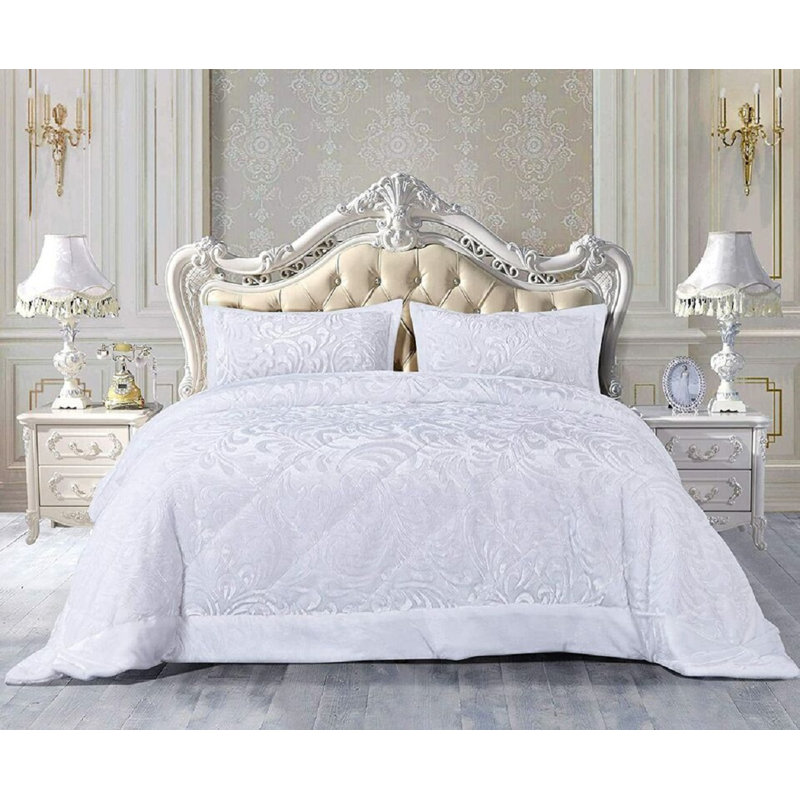 Whitt Polyester Bedspread with Pillow Shams, White, 250 x 250cm Bedspread + 2 Pillow Shams