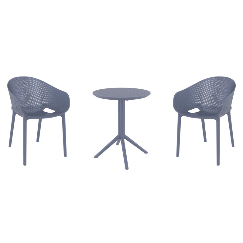 Ensemble bistro pour 2 personnes avec chaises empilables 24 po Farrah, Gris foncé